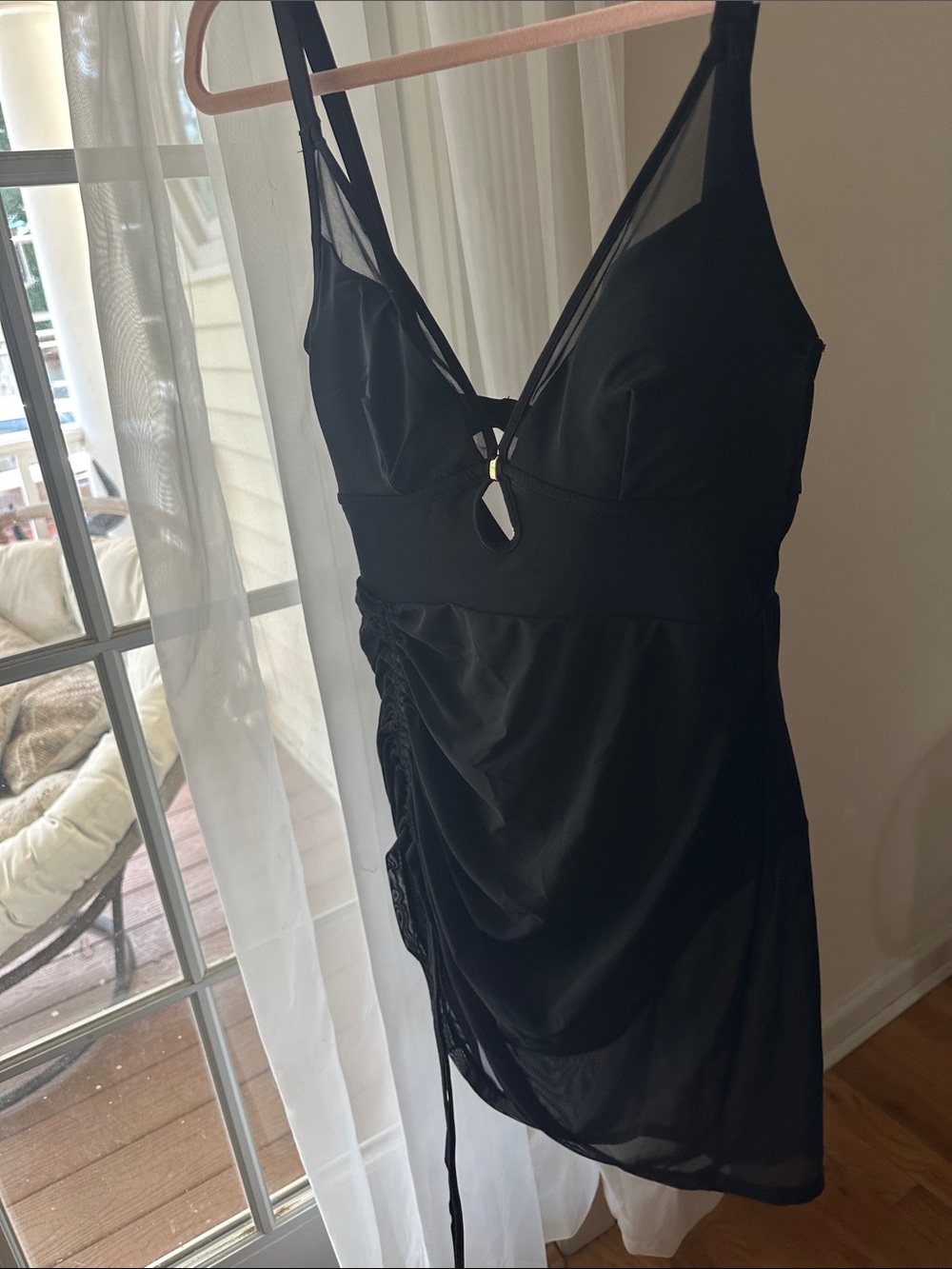 Popilush Black Mesh Ruched Swim Coverup